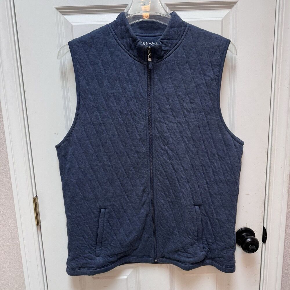 Mizzen+Main Mens Large Navy Blue Hendricks Quilted Full Zip Vest MMV-1000 Golf
